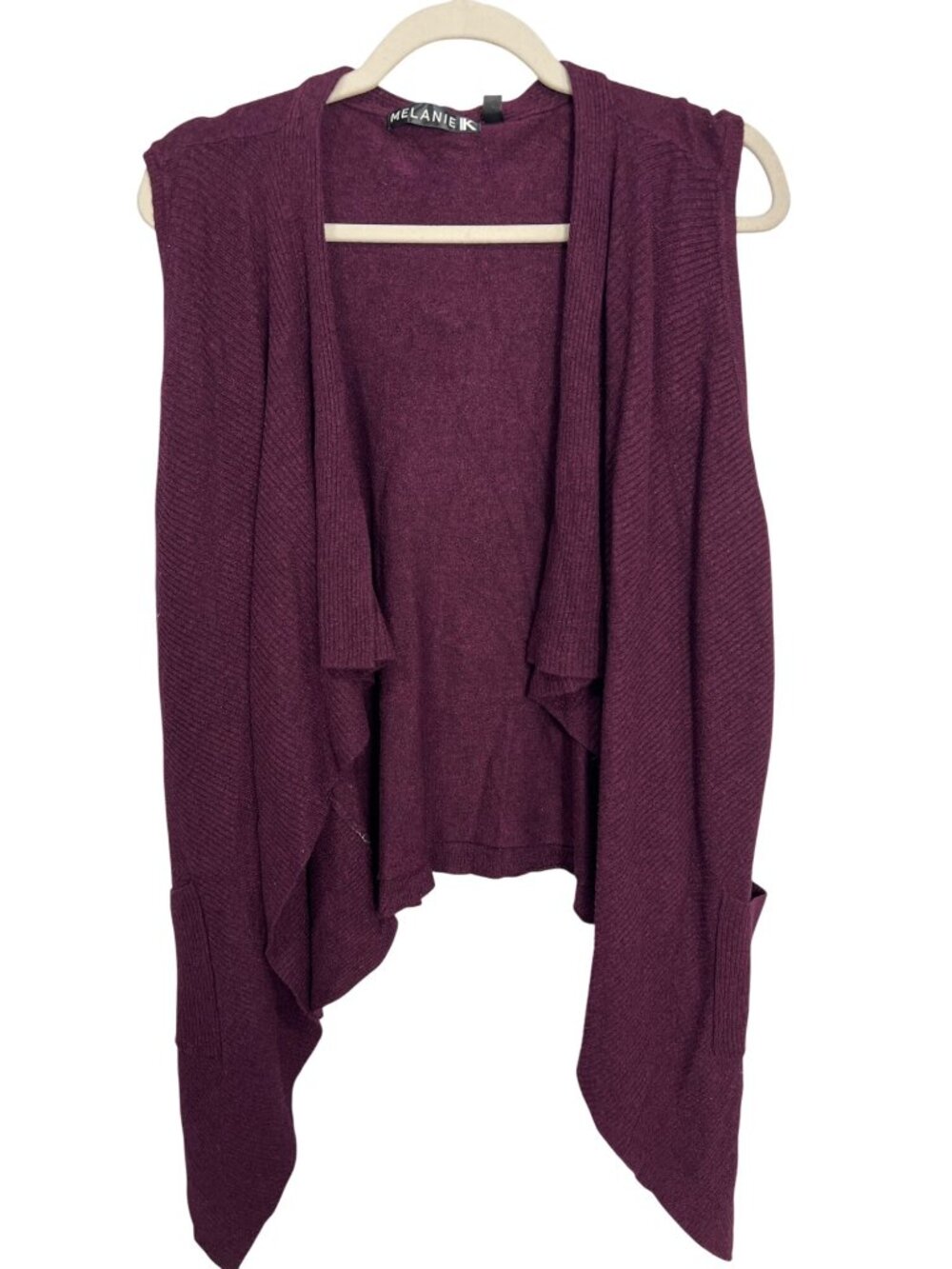 Melanie K Cardigan Vest XL Open Front Sleeveless Burgundy Cozy Knit Warm Sweater
